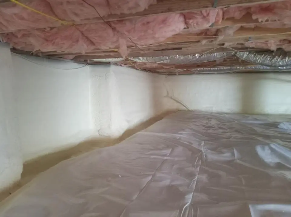 Crawl space encapsulation with closed-cell spray foam for Metal Roof Coating in Benton